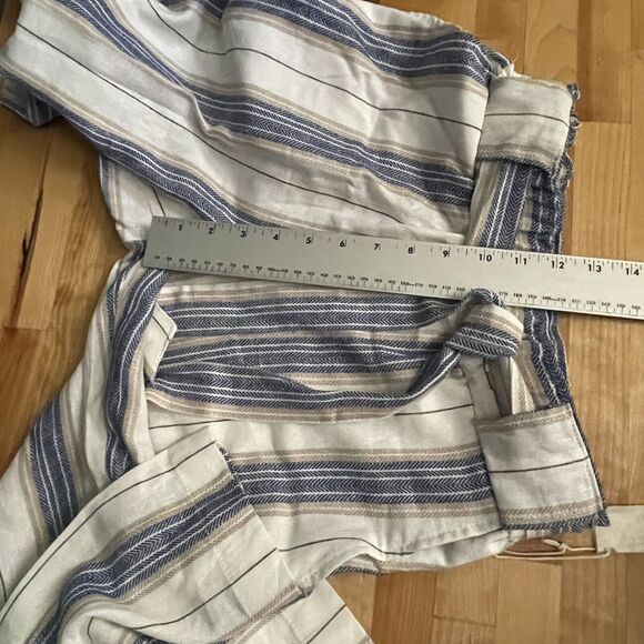 Indigo Rein Pants Linen Blend Striped Belted Waist Cropped Sz Medium NWT - Picture 9 of 12